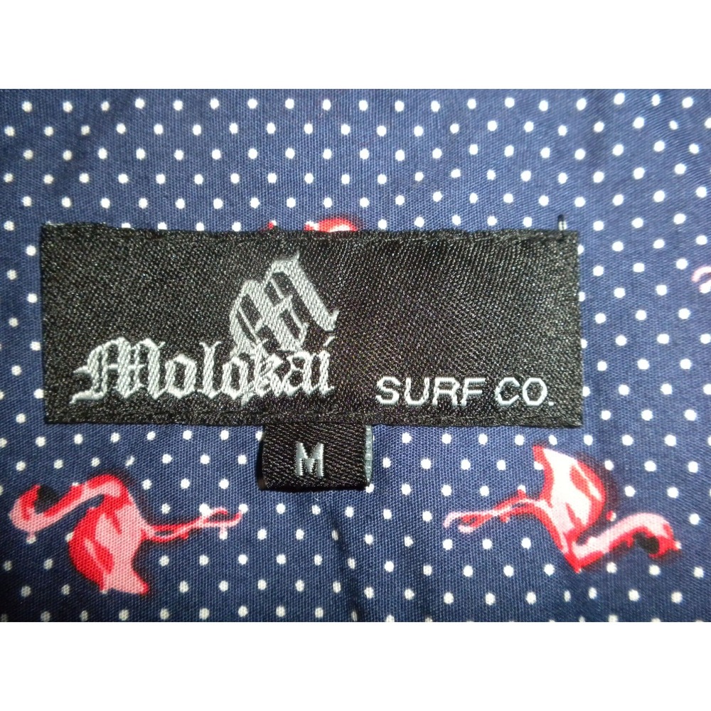 Molokai Surf Co Shirt Mens M Blue Polka Dot Pink Flamingo AOP Dotted Flamingo - Picture 4 of 8